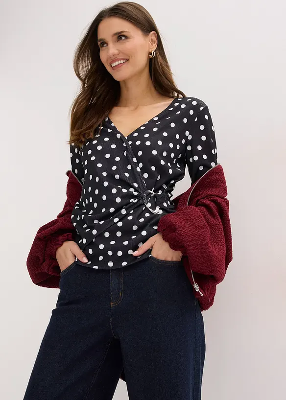 Tričko s dlouh&yacute;m ruk&aacute;vem, ze strukturovan&eacute;ho žerzeje, bonprix