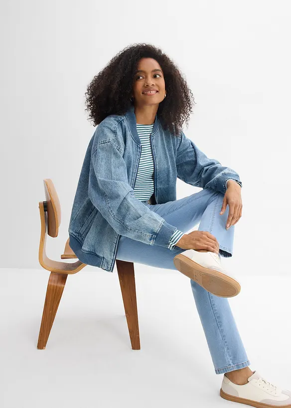 Strečov&eacute; dž&iacute;ny Straight, Mid Waist, bonprix