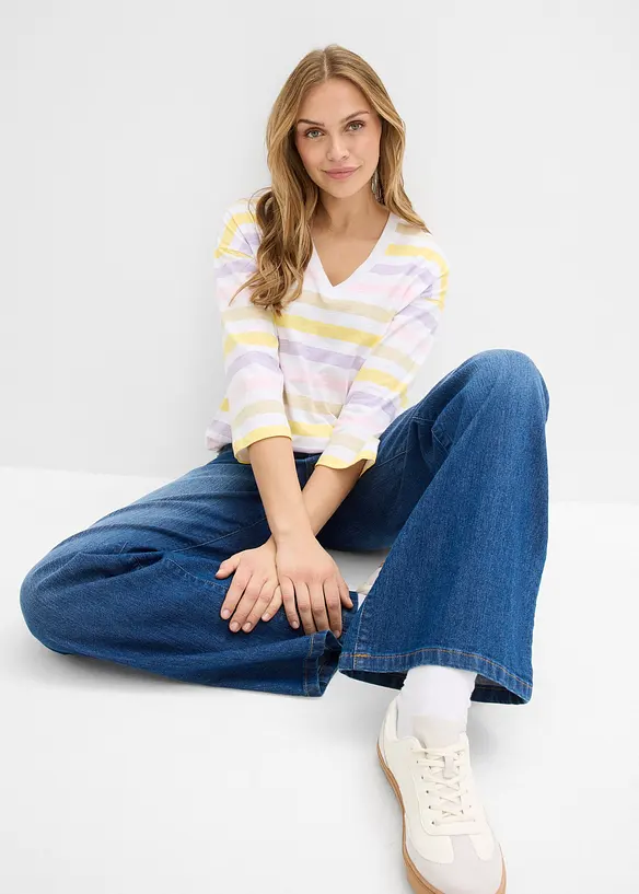 Triko z materi&aacute;lu slub, 3/4 ruk&aacute;v, organick&aacute; bavlna, bonprix