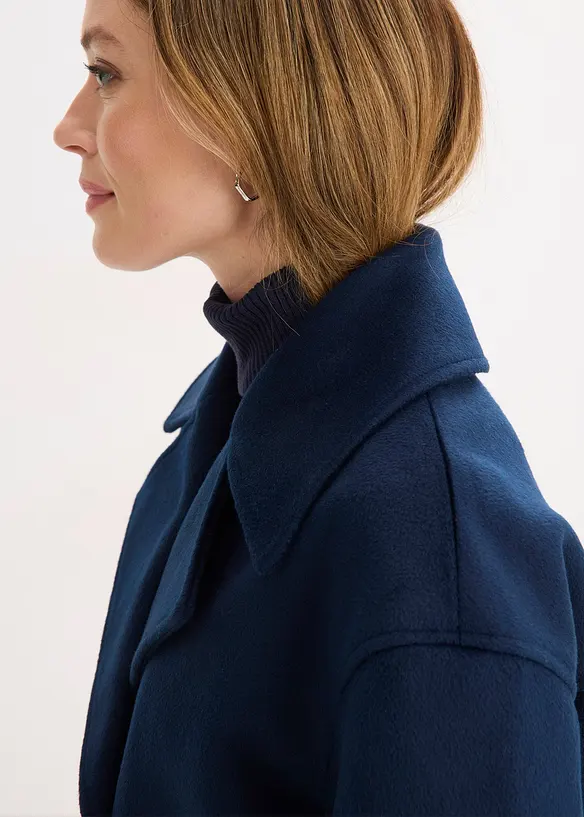 Kr&aacute;tk&yacute; oversize trenčkot s vlněn&yacute;m vzhledem, bonprix