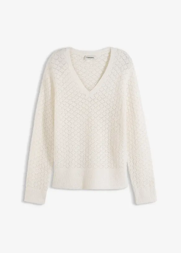 Ažurov&yacute; svetr s peř&iacute;čkovou př&iacute;z&iacute;, bonprix