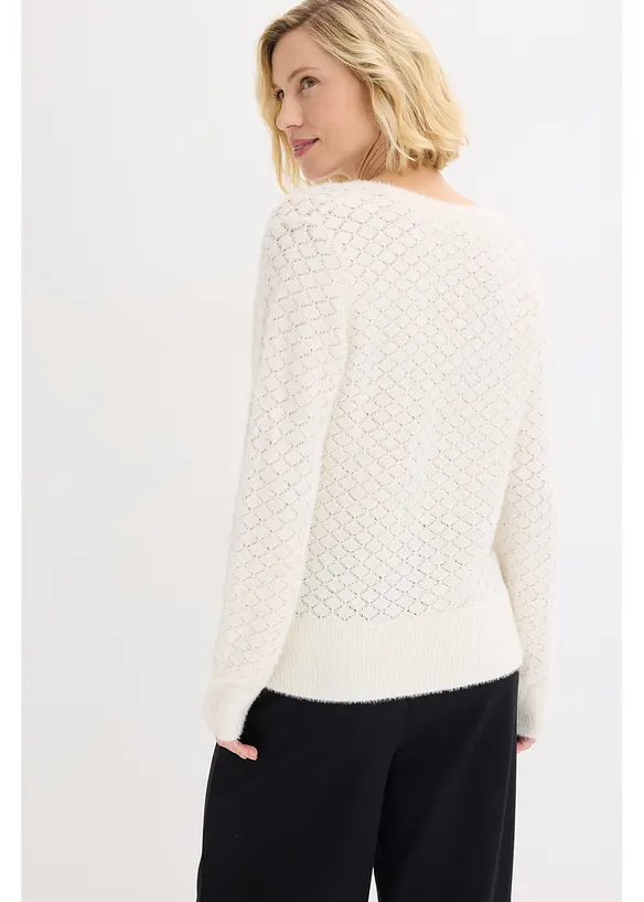 Ažurov&yacute; svetr s peř&iacute;čkovou př&iacute;z&iacute;, bonprix