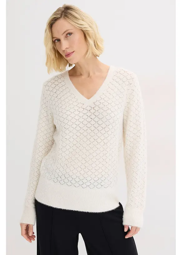Ažurov&yacute; svetr s peř&iacute;čkovou př&iacute;z&iacute;, bonprix