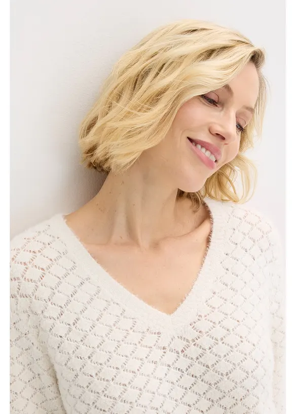 Ažurov&yacute; svetr s peř&iacute;čkovou př&iacute;z&iacute;, bonprix