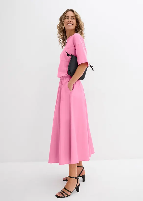 Midi sukně z elastick&eacute; bavlněn&eacute; směsi, bonprix