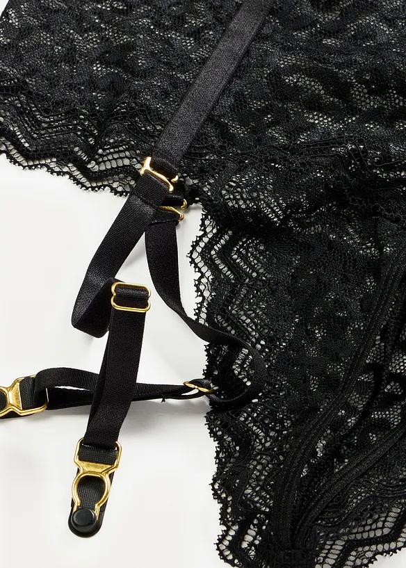 Vysok&eacute; kalhotky string s podvazkov&yacute;m p&aacute;sem, bonprix