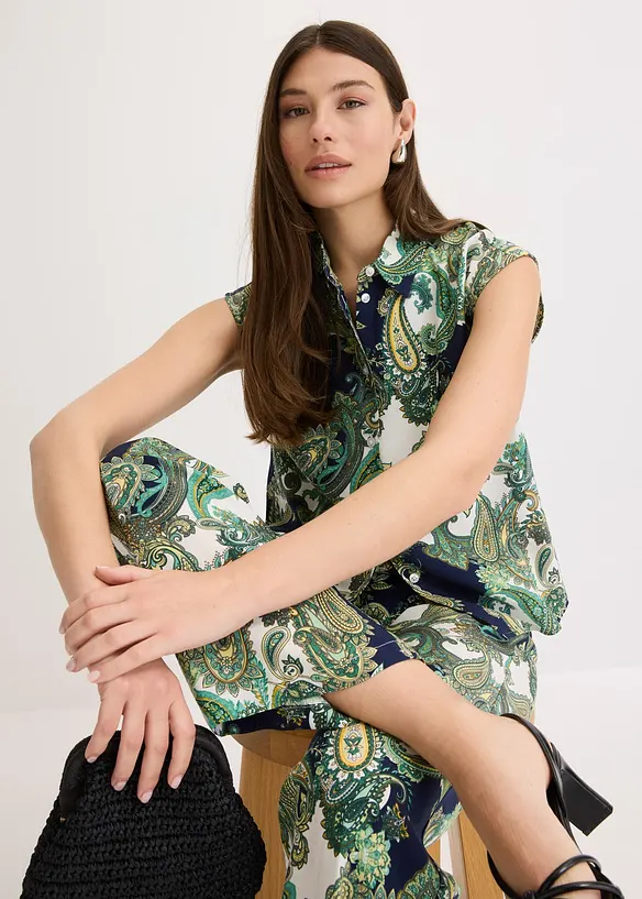 Kalhoty ze spl&yacute;vav&eacute; visk&oacute;zy s potiskem, bonprix