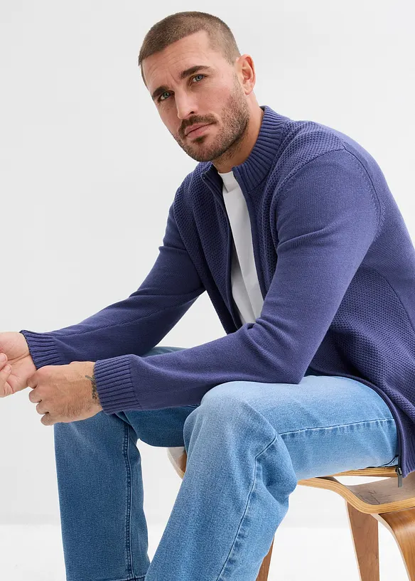 Rozep&iacute;nac&iacute; svetr z jemn&eacute; pleteniny z čist&eacute; bavlny, bonprix