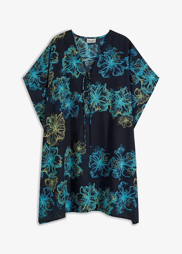 Transparentn&iacute; pl&aacute;žov&aacute; tunika s v&yacute;střihem do V, bonprix