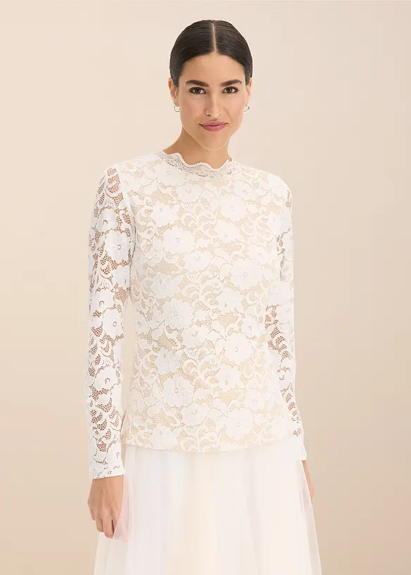 Tričko s dlouh&yacute;m ruk&aacute;vem, z krajky, bonprix