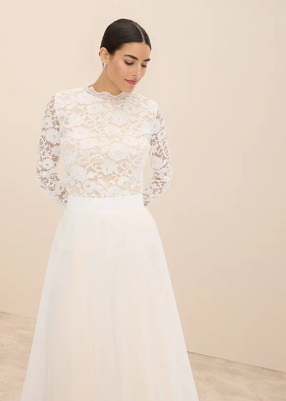 Tričko s dlouh&yacute;m ruk&aacute;vem, z krajky, bonprix