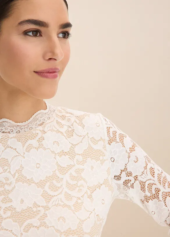 Tričko s dlouh&yacute;m ruk&aacute;vem, z krajky, bonprix