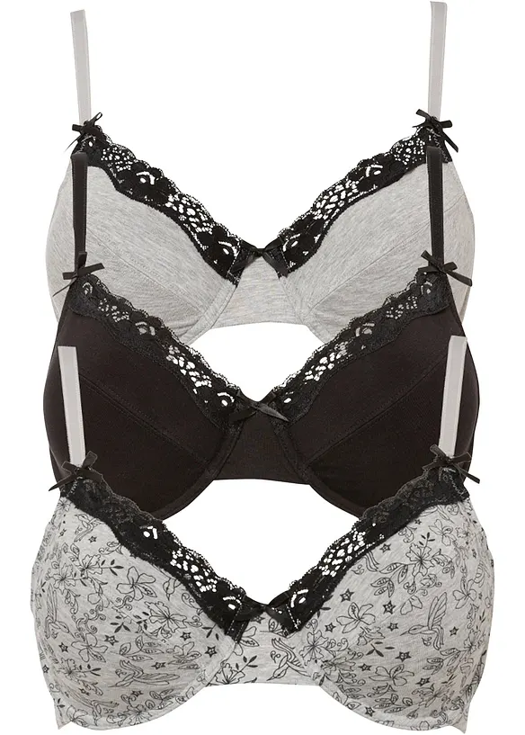 Podprsenka s kosticemi a organickou bavlnou (3 ks v balen&iacute;), bonprix