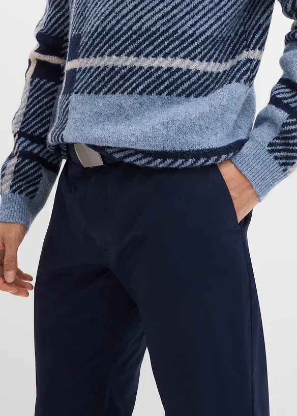 Chino kalhoty s pohodln&yacute;m pasem a opaskem, Regular Fit, Straight, bonprix