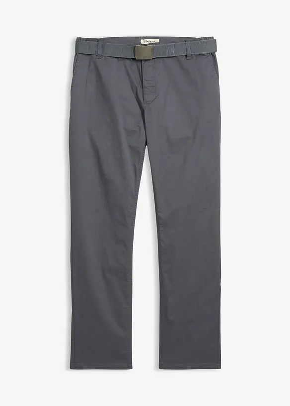 Chino kalhoty s pohodln&yacute;m pasem a opaskem, Regular Fit, Straight, bonprix