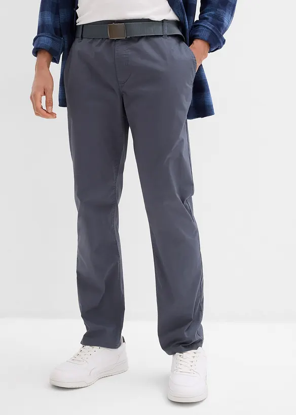 Chino kalhoty s pohodln&yacute;m pasem a opaskem, Regular Fit, Straight, bonprix