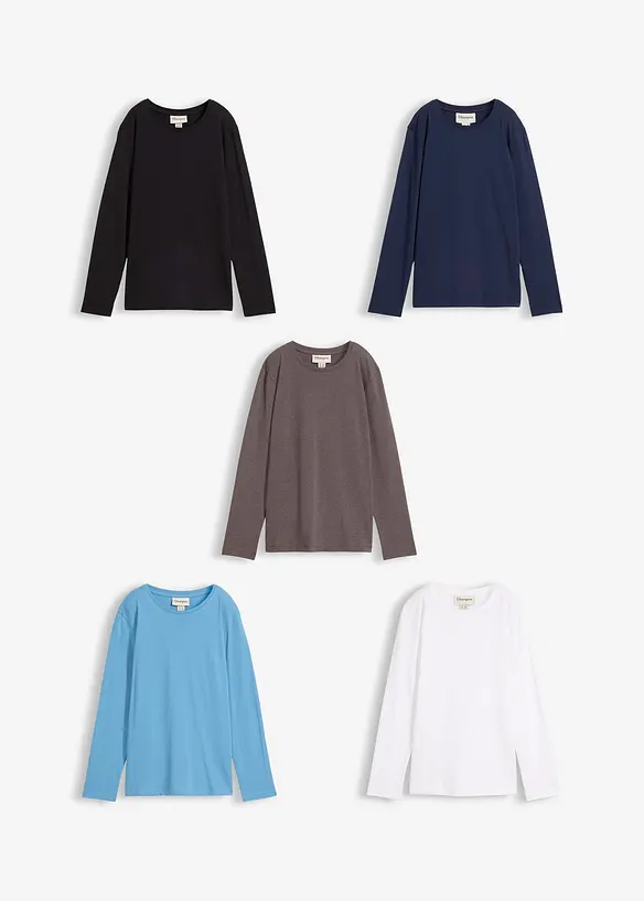 Tričko s dlouh&yacute;m ruk&aacute;vem, s organickou bavlnou (5 ks v balen&iacute;), bonprix