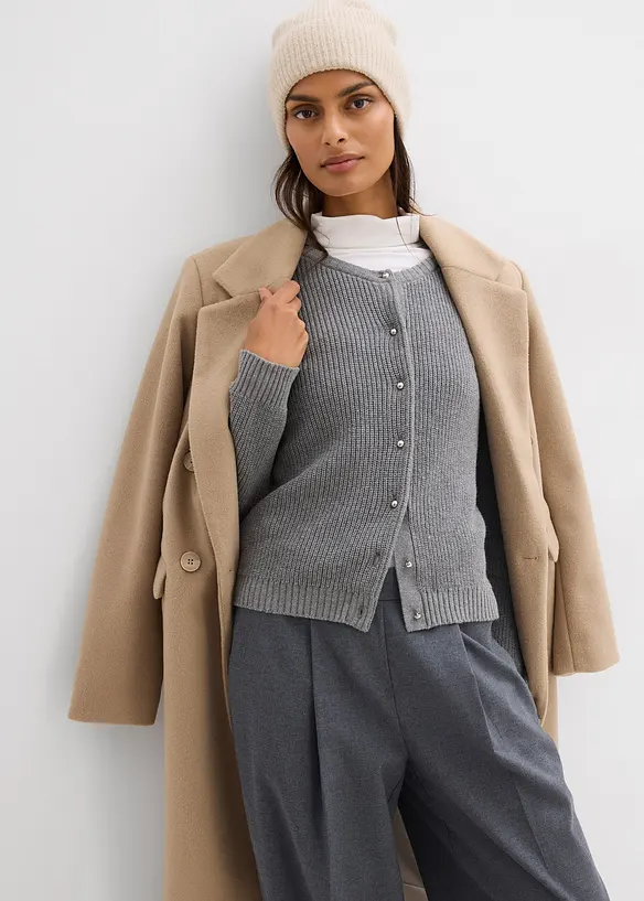 Pleten&yacute; kab&aacute;tek s ozdobn&yacute;mi knofl&iacute;ky, z vlněn&eacute; směsi, bonprix