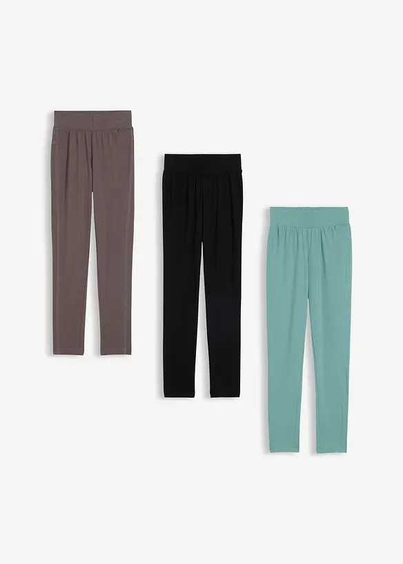 Leg&iacute;ny z elastick&eacute; směsi s organickou bavlnou (3 ks v balen&iacute;), bonprix