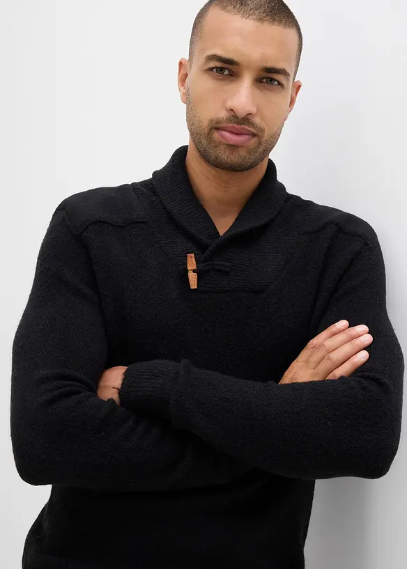 Svetr z jemn&eacute; pleteniny, se &scaron;&aacute;lov&yacute;m l&iacute;mcem, bonprix