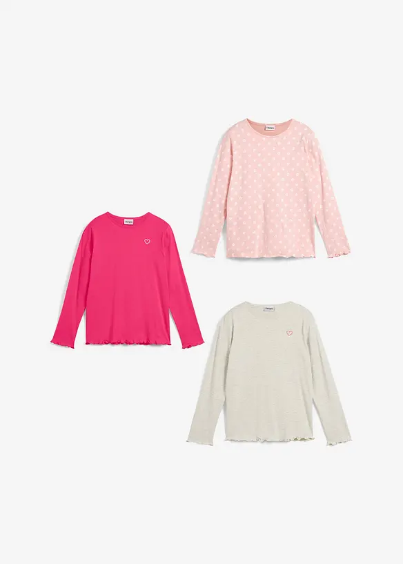 D&iacute;vč&iacute; triko s dlouh&yacute;m ruk&aacute;vem, organick&aacute; bavlna (3 ks v balen&iacute;), bonprix