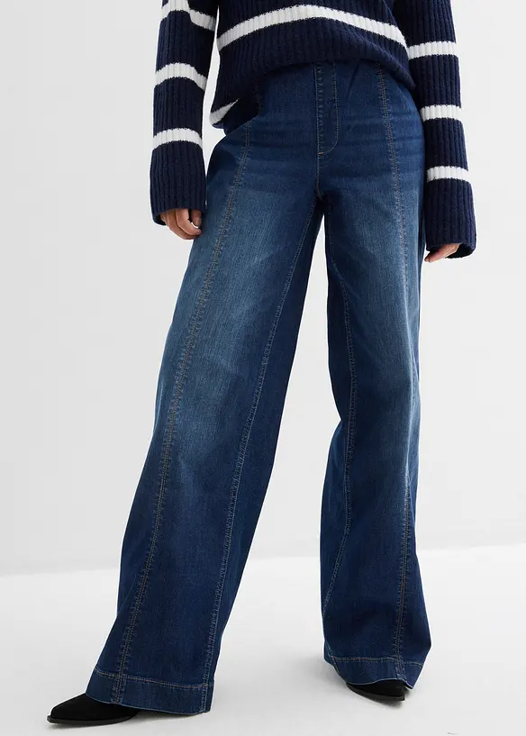 Dž&iacute;ny Wide Leg, High Waist, pohodln&yacute; pas, pln&aacute; d&eacute;lka, bonprix