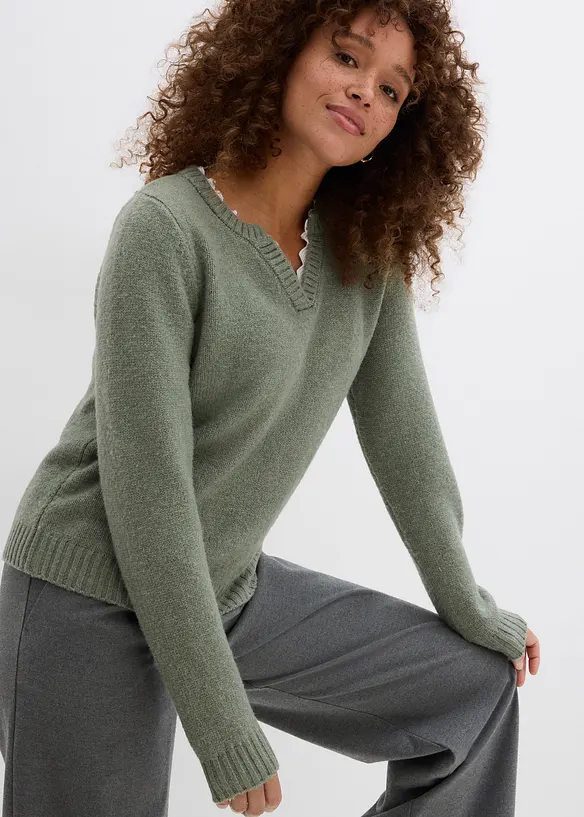 Svetr s krajkovou vsadkou, bonprix