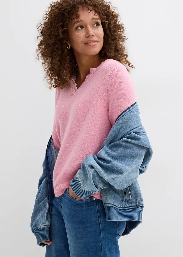 Svetr s krajkovou vsadkou, bonprix