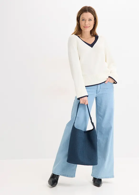 Svetr s proužky v kontrastn&iacute; barvě, bonprix