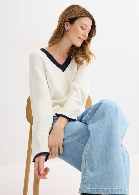 Svetr s proužky v kontrastn&iacute; barvě, bonprix