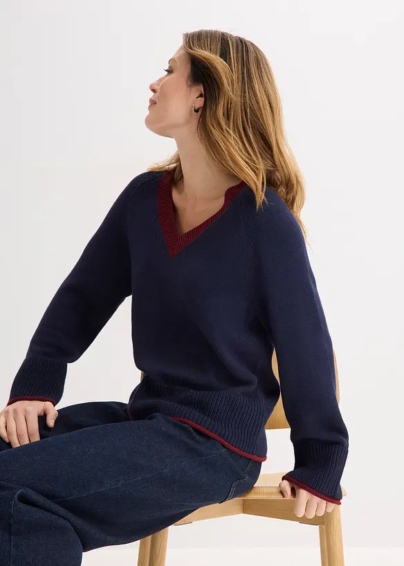 Svetr s proužky v kontrastn&iacute; barvě, bonprix