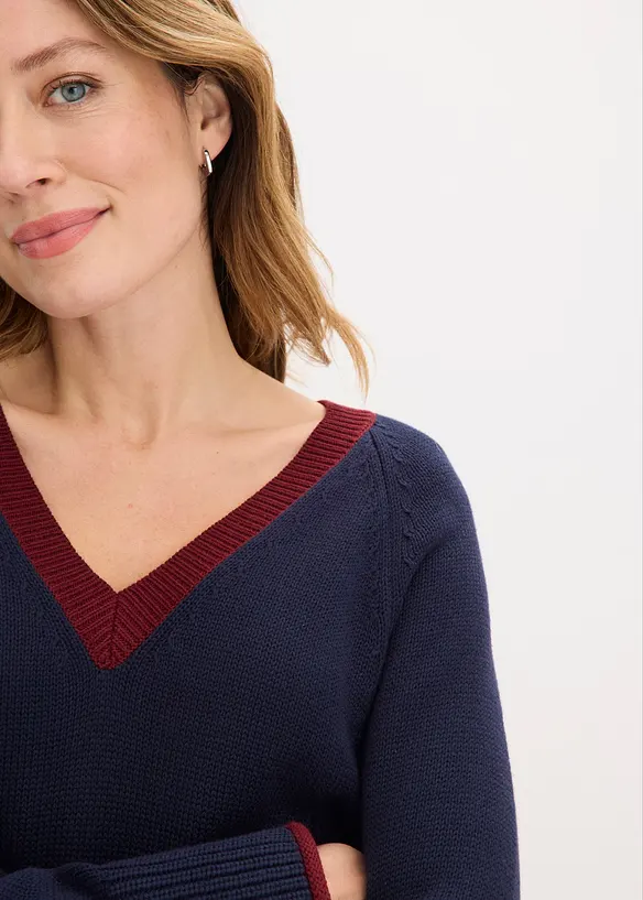 Svetr s proužky v kontrastn&iacute; barvě, bonprix