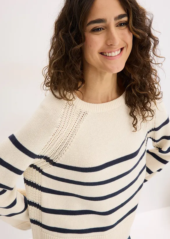Svetr s proužky v kontrastn&iacute; barvě, bonprix