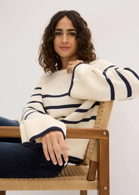 Svetr s proužky v kontrastn&iacute; barvě, bonprix