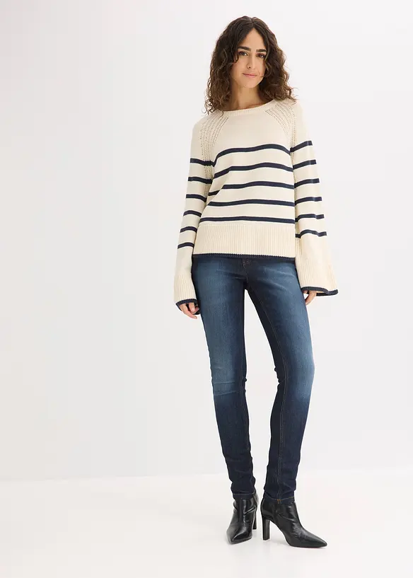 Svetr s proužky v kontrastn&iacute; barvě, bonprix