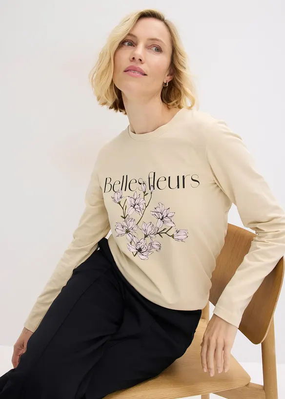 Triko s dlouh&yacute;m ruk&aacute;vem a organickou bavlnou, bonprix