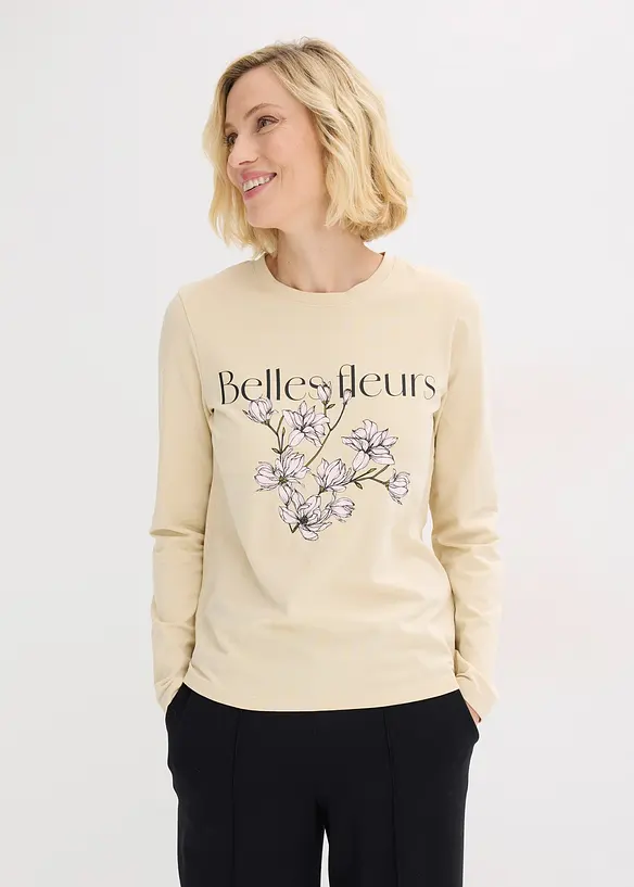 Triko s dlouh&yacute;m ruk&aacute;vem a organickou bavlnou, bonprix