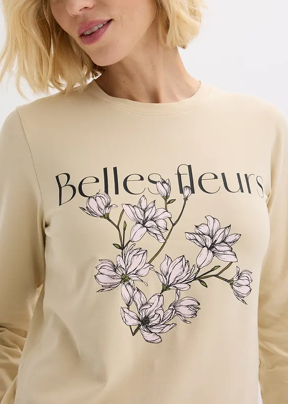 Triko s dlouh&yacute;m ruk&aacute;vem a organickou bavlnou, bonprix