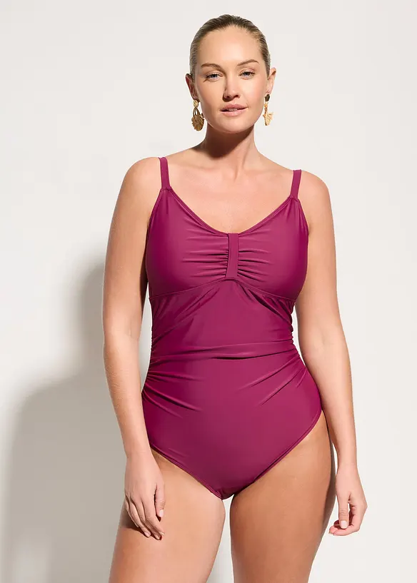 Stahovac&iacute; jednod&iacute;ln&eacute; plavky se středn&iacute;m tvaruj&iacute;c&iacute;m efektem a nařasen&iacute;m, bonprix