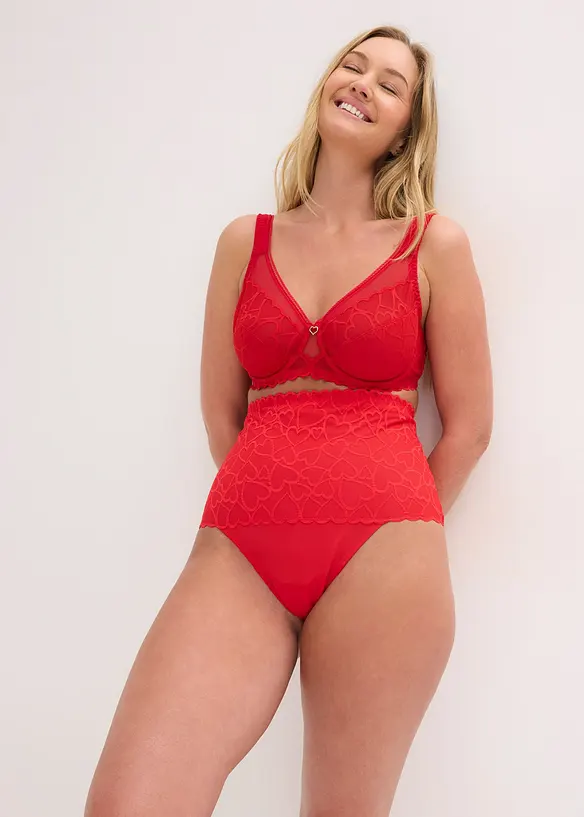 Stahovac&iacute; tanga se srd&iacute;čkovou krajkou, středn&iacute; tvaruj&iacute;c&iacute; efekt, bonprix