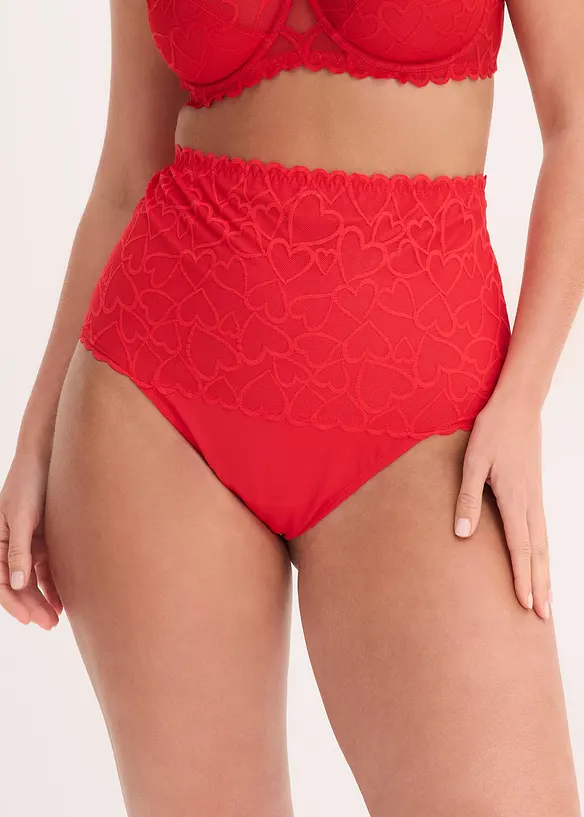 Stahovac&iacute; tanga se srd&iacute;čkovou krajkou, středn&iacute; tvaruj&iacute;c&iacute; efekt, bonprix