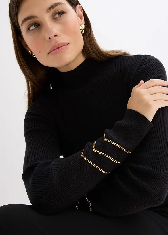 Svetr z jemn&eacute; pleteniny, se zlat&yacute;mi řet&iacute;zky, bonprix