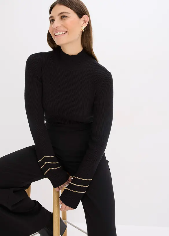 Svetr z jemn&eacute; pleteniny, se zlat&yacute;mi řet&iacute;zky, bonprix
