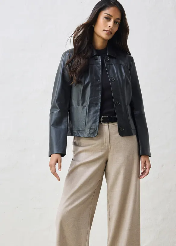 Kr&aacute;tk&aacute; kožen&aacute; bunda z nappa jehnětiny, bonprix