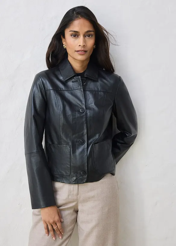 Kr&aacute;tk&aacute; kožen&aacute; bunda z nappa jehnětiny, bonprix