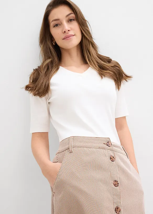 Proužkovan&aacute; midi sukně s knofl&iacute;kovou li&scaron;tou, bonprix