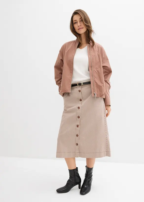 Proužkovan&aacute; midi sukně s knofl&iacute;kovou li&scaron;tou, bonprix