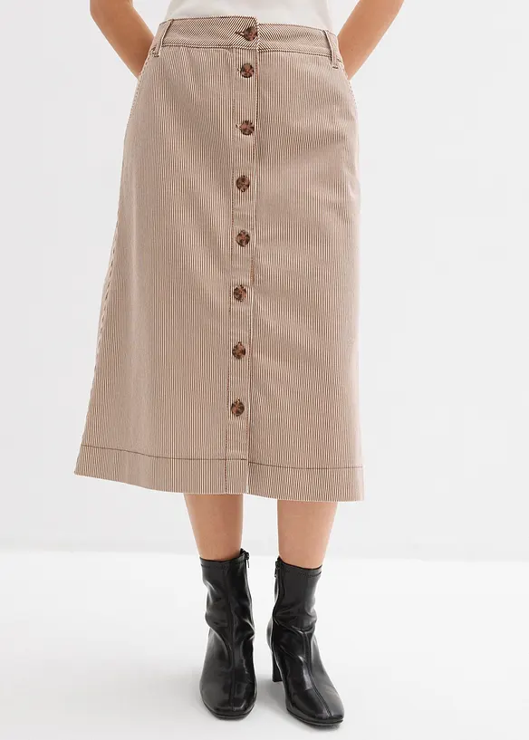 Proužkovan&aacute; midi sukně s knofl&iacute;kovou li&scaron;tou, bonprix