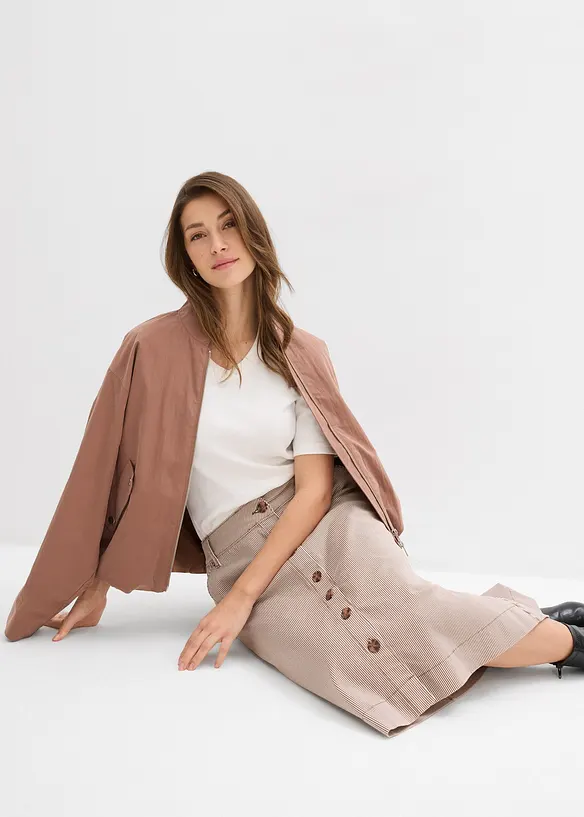 Proužkovan&aacute; midi sukně s knofl&iacute;kovou li&scaron;tou, bonprix