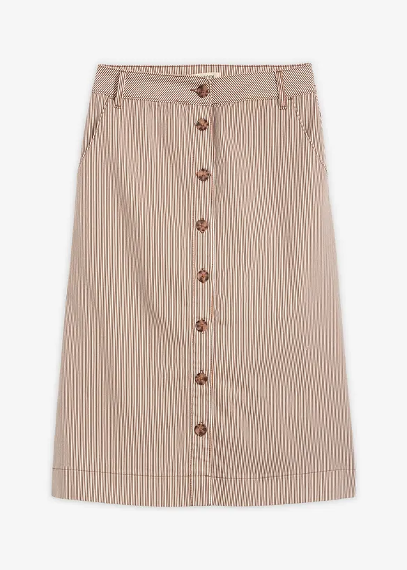Proužkovan&aacute; midi sukně s knofl&iacute;kovou li&scaron;tou, bonprix